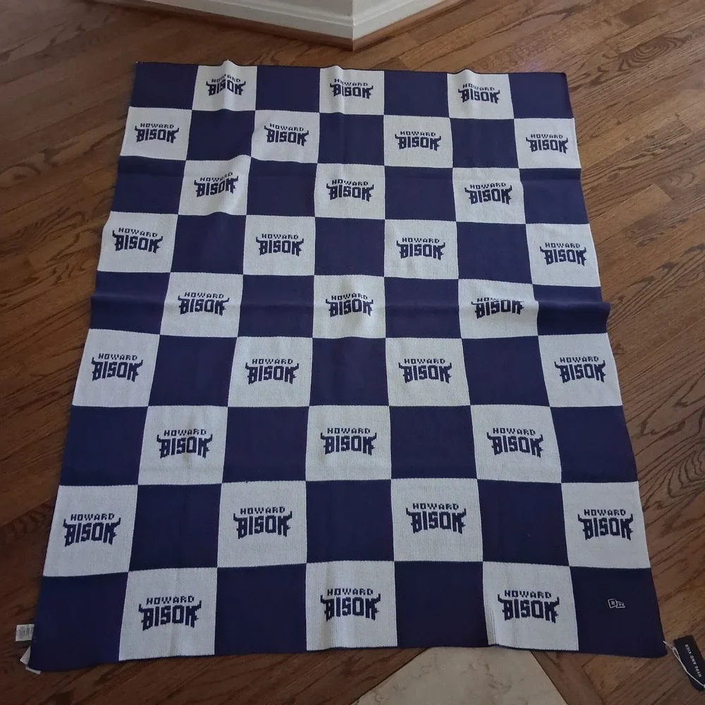 Howard University Bison Knit Blanket Checkered Throw NWT HBCU‎